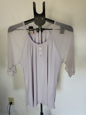 Jade Moon Lavender Henley Top - Pale Lilac-Sheer Arms